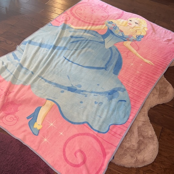 Disney Other - Disney Cinderella big blanket pink blue yellow butterflies & clock 5ft x 7ft​